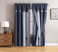 Chezmoi Collection Vienna 4-Pieces Gray Blue Embroidered Floral Window Curtain Set w/Tassels