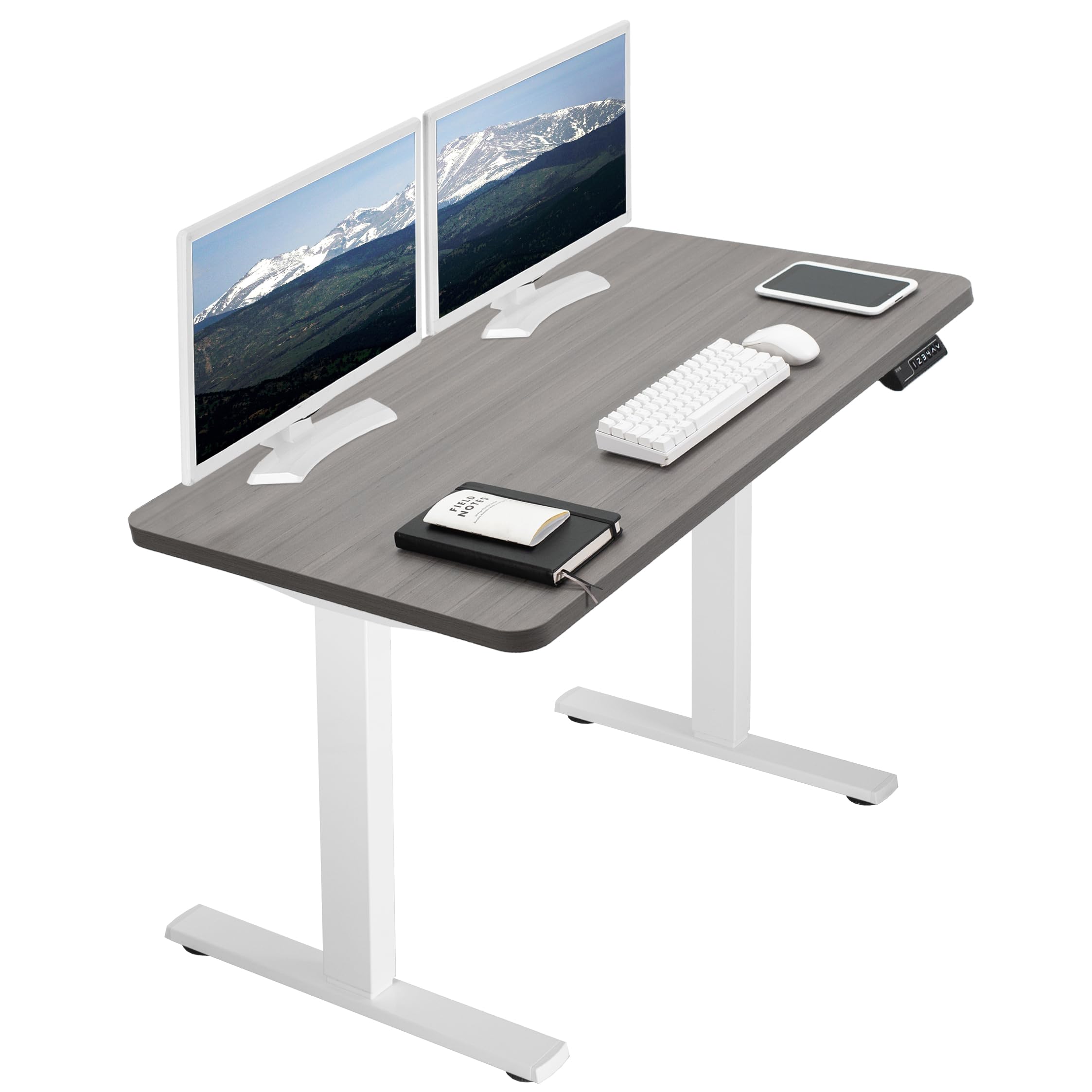 VIVO Electric Height Adjustable 43 x 24 inch Memory Stand Up Desk, Dark Gray Solid One-Piece Table Top, White Frame, Standing Wo