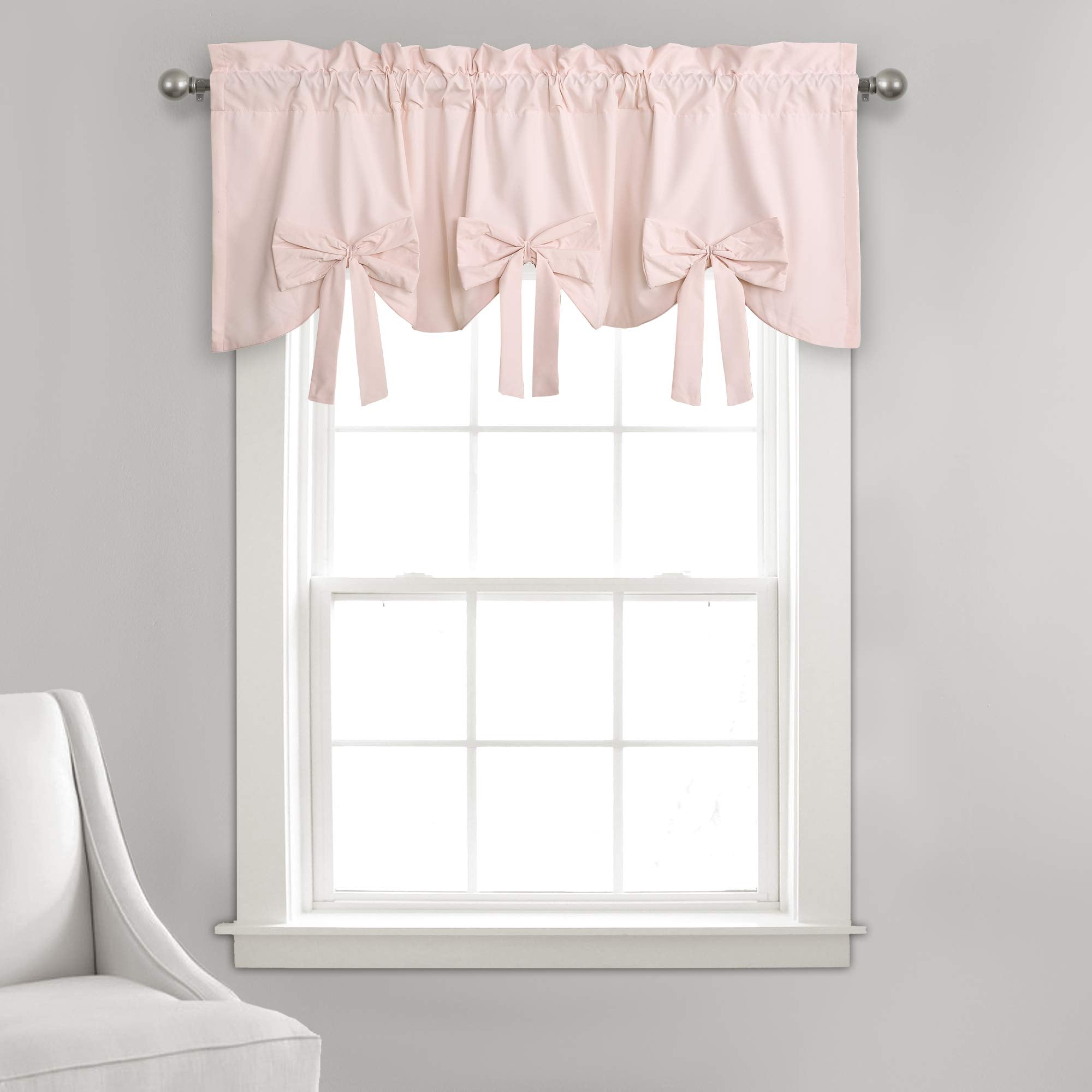 Lush Decor Melody Bow Window Curtain Valance, 18 x 52 + 2 Header, Blush