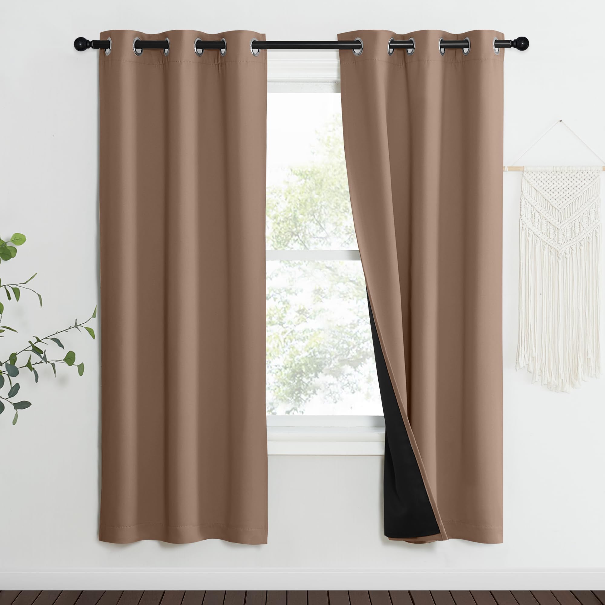 NICETOWN 100% Blackout Curtains Thermal, Noise Reduction and Privacy Curtains for Patio Door, Black Lined Blackout Drapes with G
