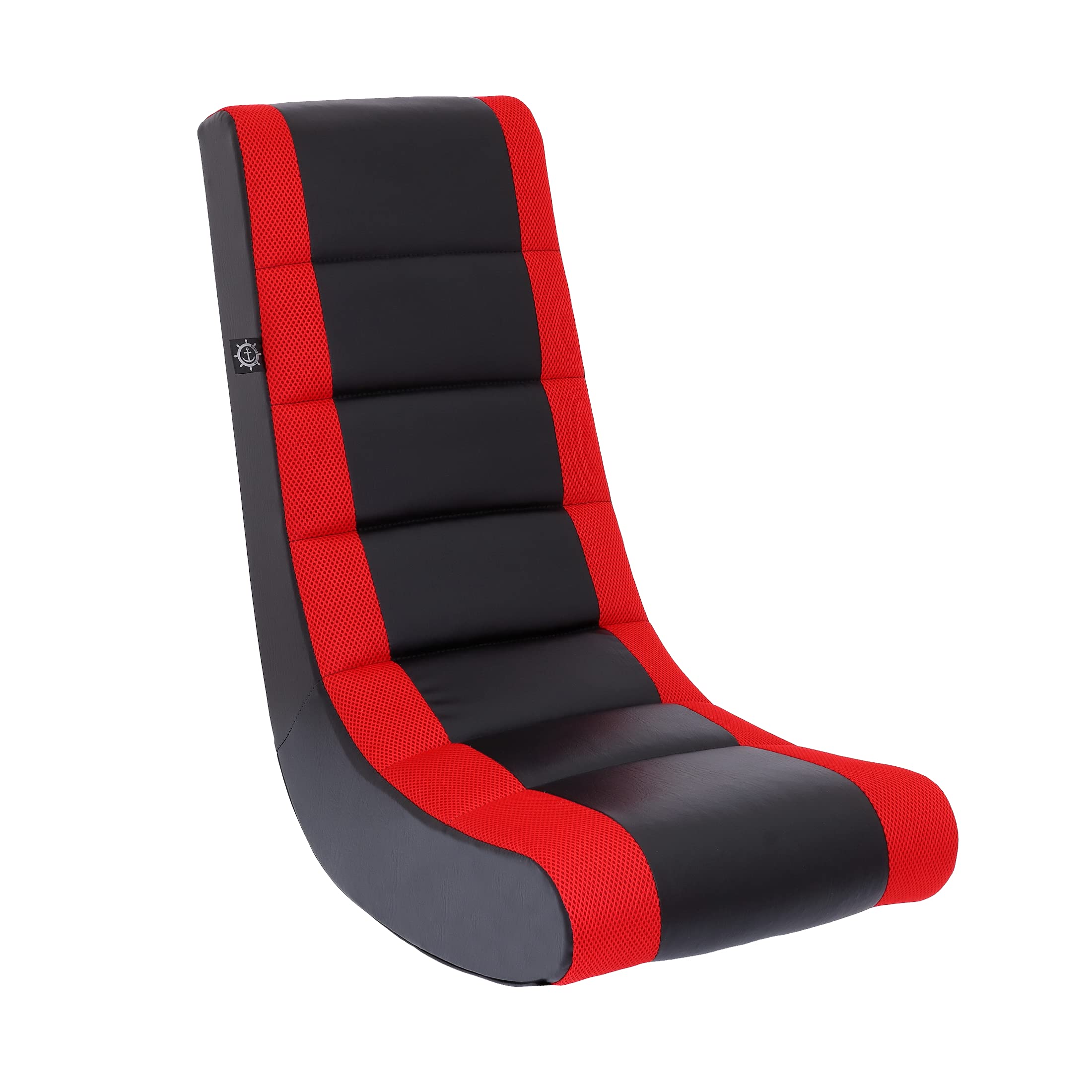 The Crew Furniture Classic Video Rocker Floor Gaming Chair, Kids and Teens, Racing Stripe PU Faux Leather & Polyester Mesh, Blac
