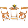 Tangkula 3 Pieces Folding Patio Bistro Set, Solid Acacia Wood Table and Chairs with Slatted Tabletop, Back & Seat, Foldable Outd