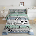 Feelyou Soccer Comforter Set Queen Football Bedding Set for Kids Boys Girls Teens Toddler Teal Blue Wooden Duvet Set Soccer Spor