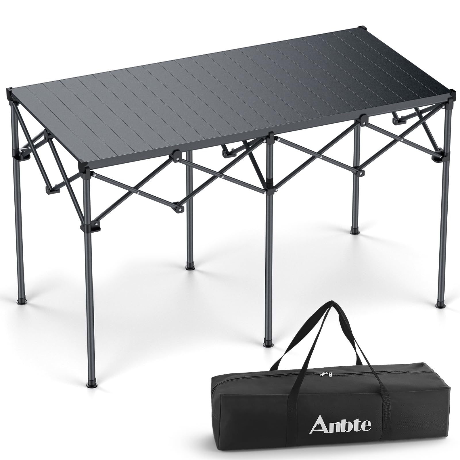 Anbte Heavy-Duty Camping Table Support 264lbs, 48    x 23.6    Large Roll Up Camping Table for 6-8 People with Carry Bag, Waterp