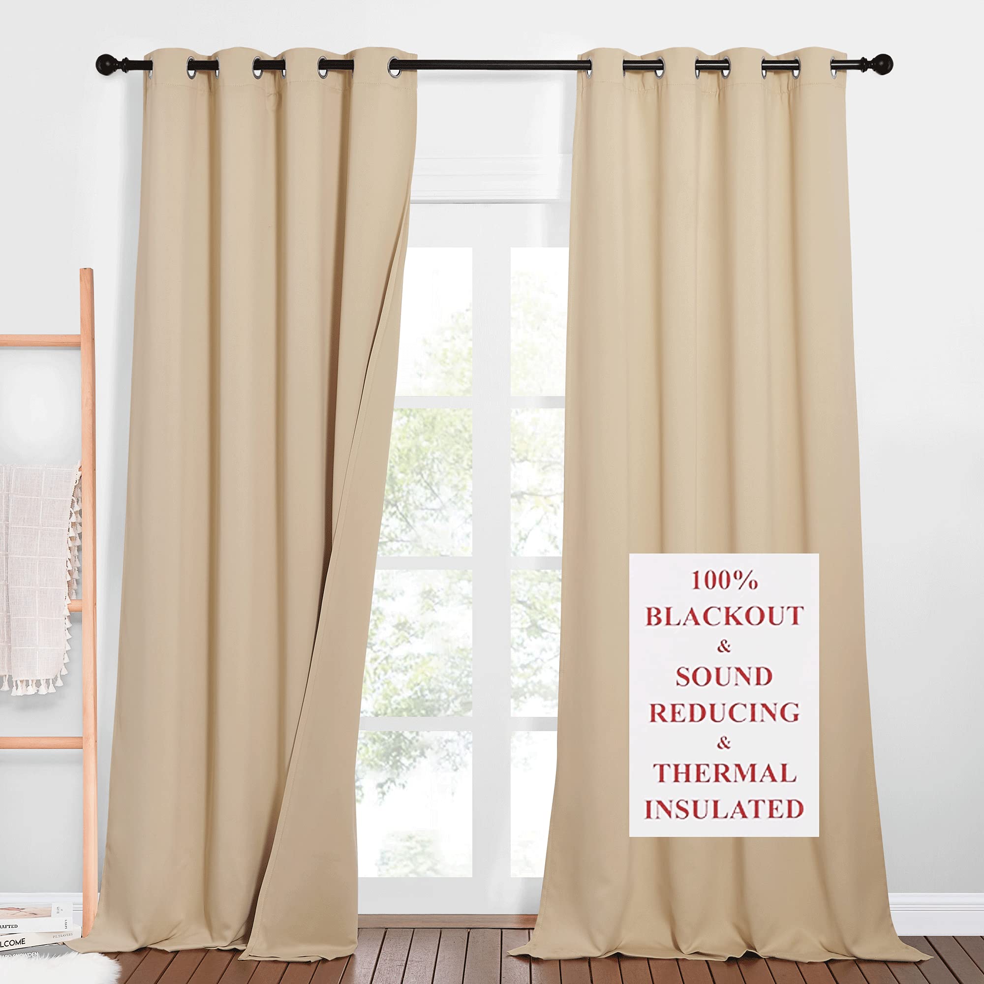 NICETOWN Noise Reducing Room Divider Curtains High Ceiling Window, Privacy & Completely Shaded Sound Blocking Drapes, Lined Insu