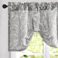 VOGOL Grey Leaves Print Curtain Valance, Linen Textured Tie Up Window Shade Rod Pocket Tie-up Adjustable Valances for Bathroom, 