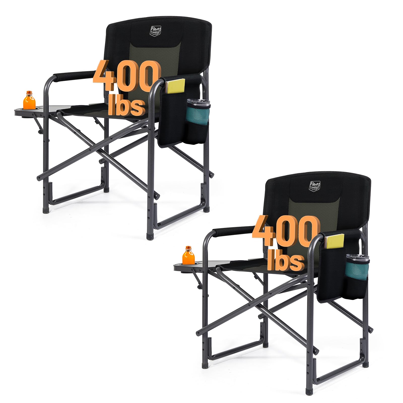 TIMBER RIDGE Lightweight Oversized Camping Chair, Portable Aluminum Directors Chair with Side Table Detachable Side Pocket for O