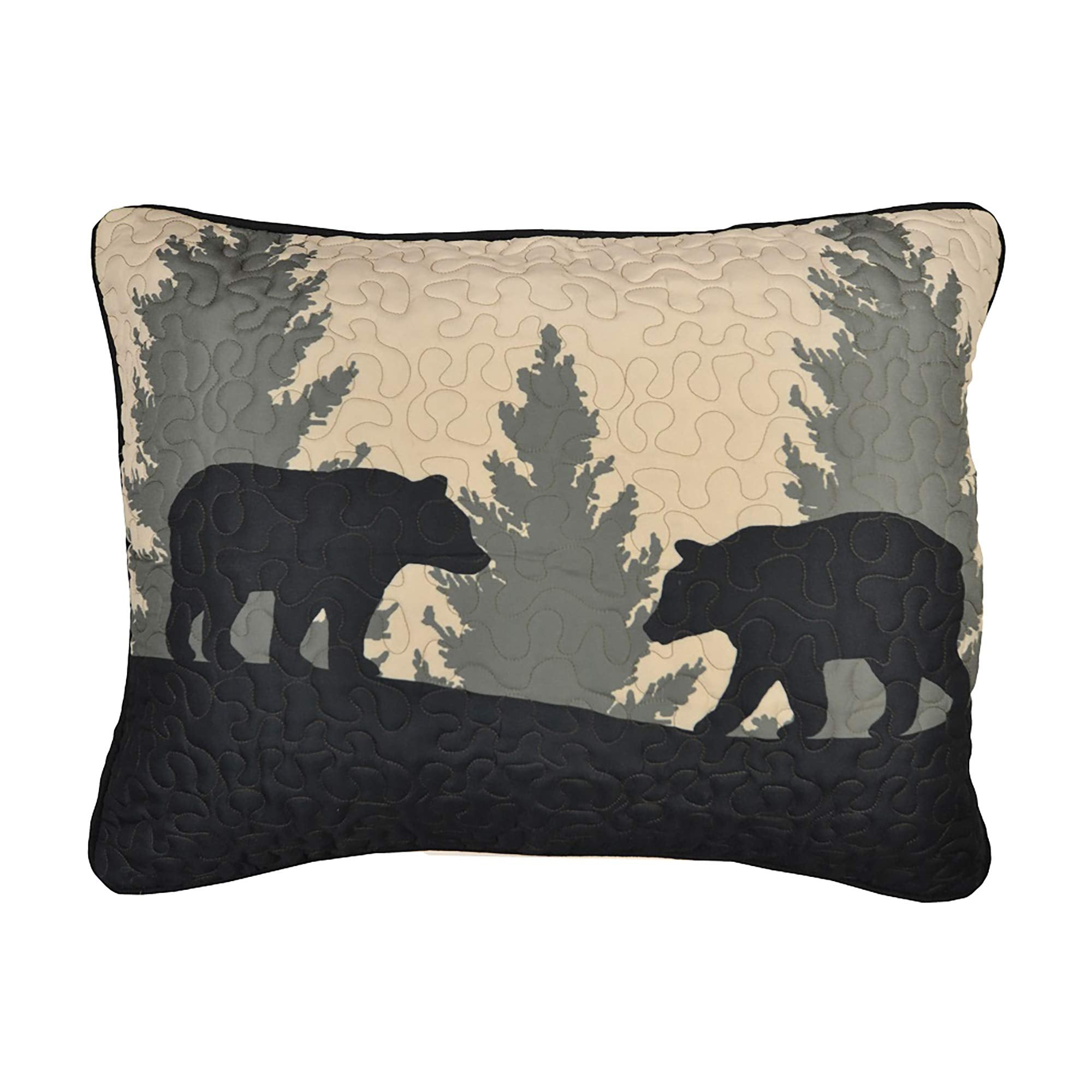Donna Sharp Pillow Sham - Bear Walk Plaid Lodge Decorative Pillow Cover with Bear Pattern - Standard Size