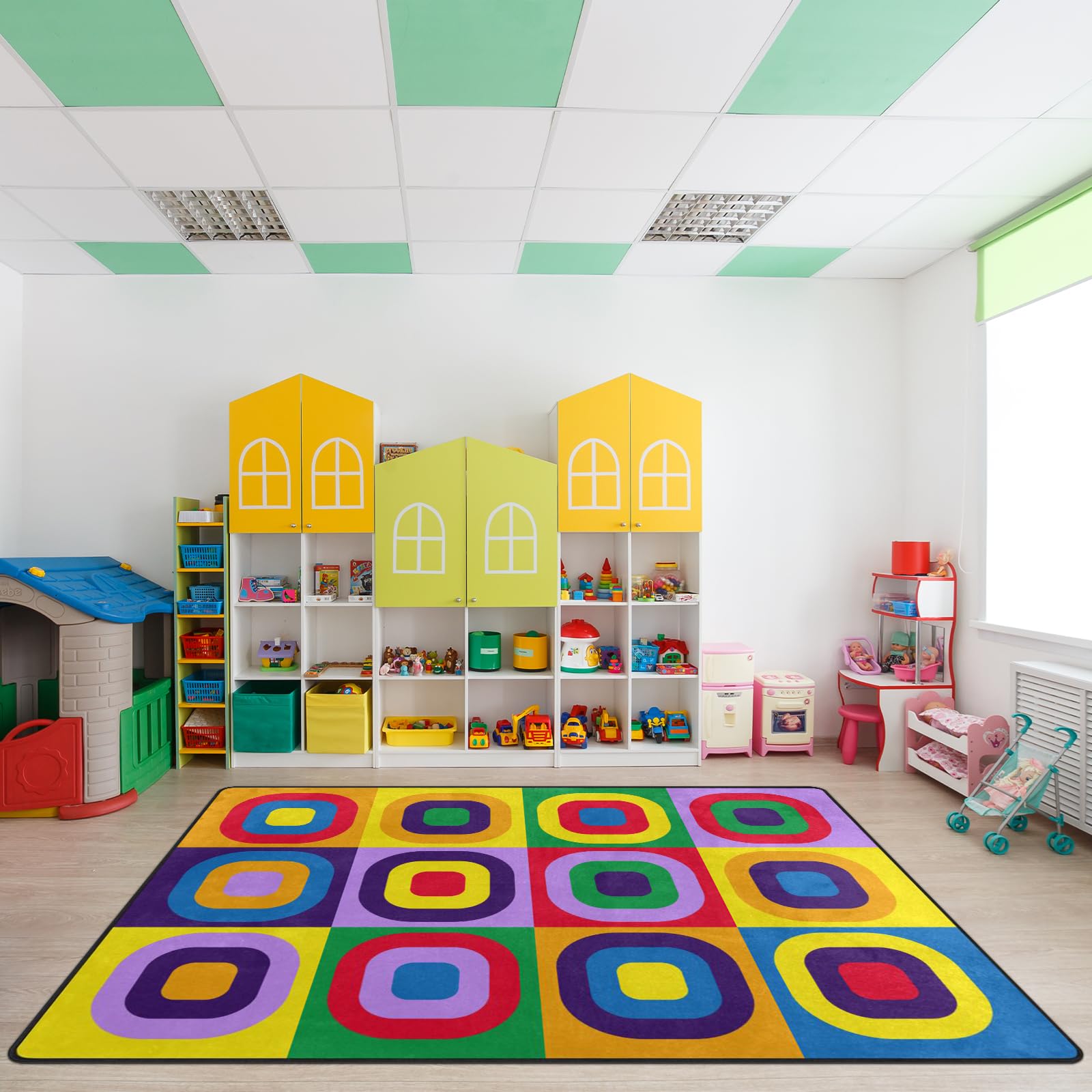 Engree Kids Rug, Classroom Carpets Playmat Rugs - 5x7 Ft Kids Carpet with Rubber Backing, Colorful Childrens Classroom Seating 