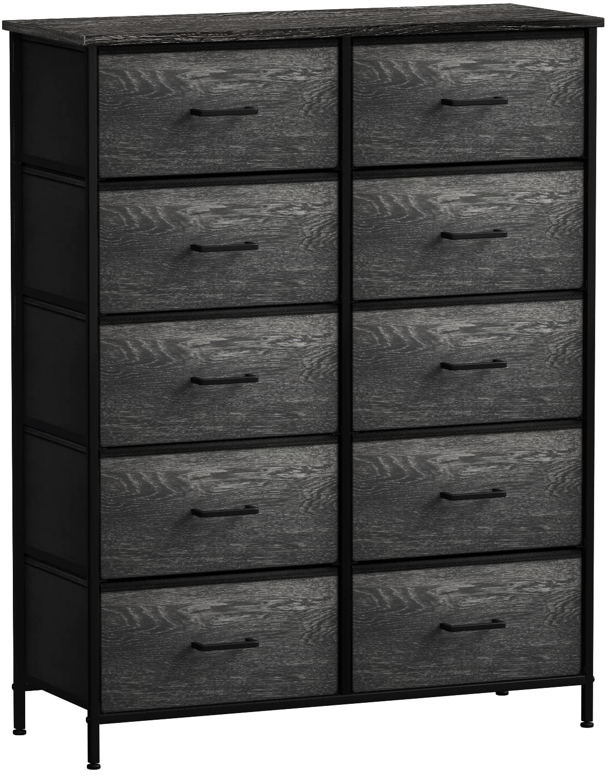 Sorbus Dresser with 10 Faux Wood Drawers - Chest Organizer Unit with Steel Frame Wood Top & Handle Easy Pull Fabric Bins for Clo