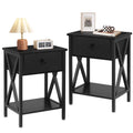 VECELO End Tables, Modern Nightstand with Drawer & Shelf, Night Stand for Bedroom Living Room,Industrial Metal Frame, Black