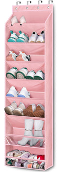 KEETDY Over The Door Shoe Organizer Fit 20 Pairs Sneakers Large Hanging Shoe Organizer for Closet Door Storage Boots, Pink