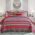 NEWLAKE Cotton Bedspread Quilt Sets-Reversible Patchwork Coverlet Set, Striped Bohemian Pattern,Queen Size