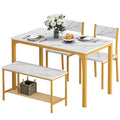soges 4 Person Dining Table Set,43.3 inch Kitchen Table Set for 4,2 Chairs with Backrest,2-Person Bench with Storage Rack,Nestin