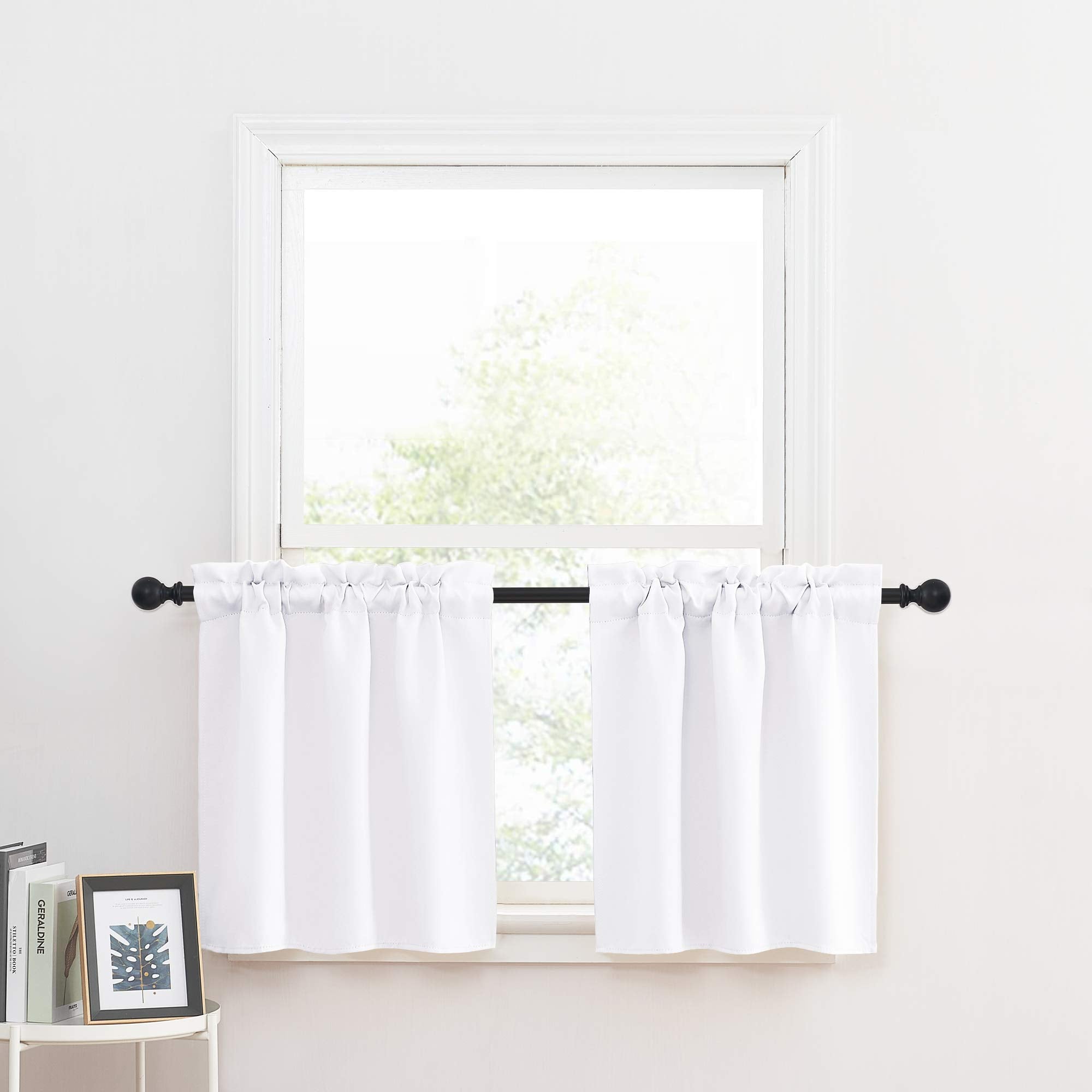 NICETOWN Room Darkening Window Curtains - Adjustable Double Rod Pocket 50% Blackout Short Window Treatment Tiers for Kitchen/Caf