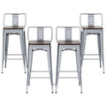 HAOBO Home 30 Low Back Metal Counter Bar Stools Height Barstools with Wooden Seat [Set of 4] Bar Chairs, Silver