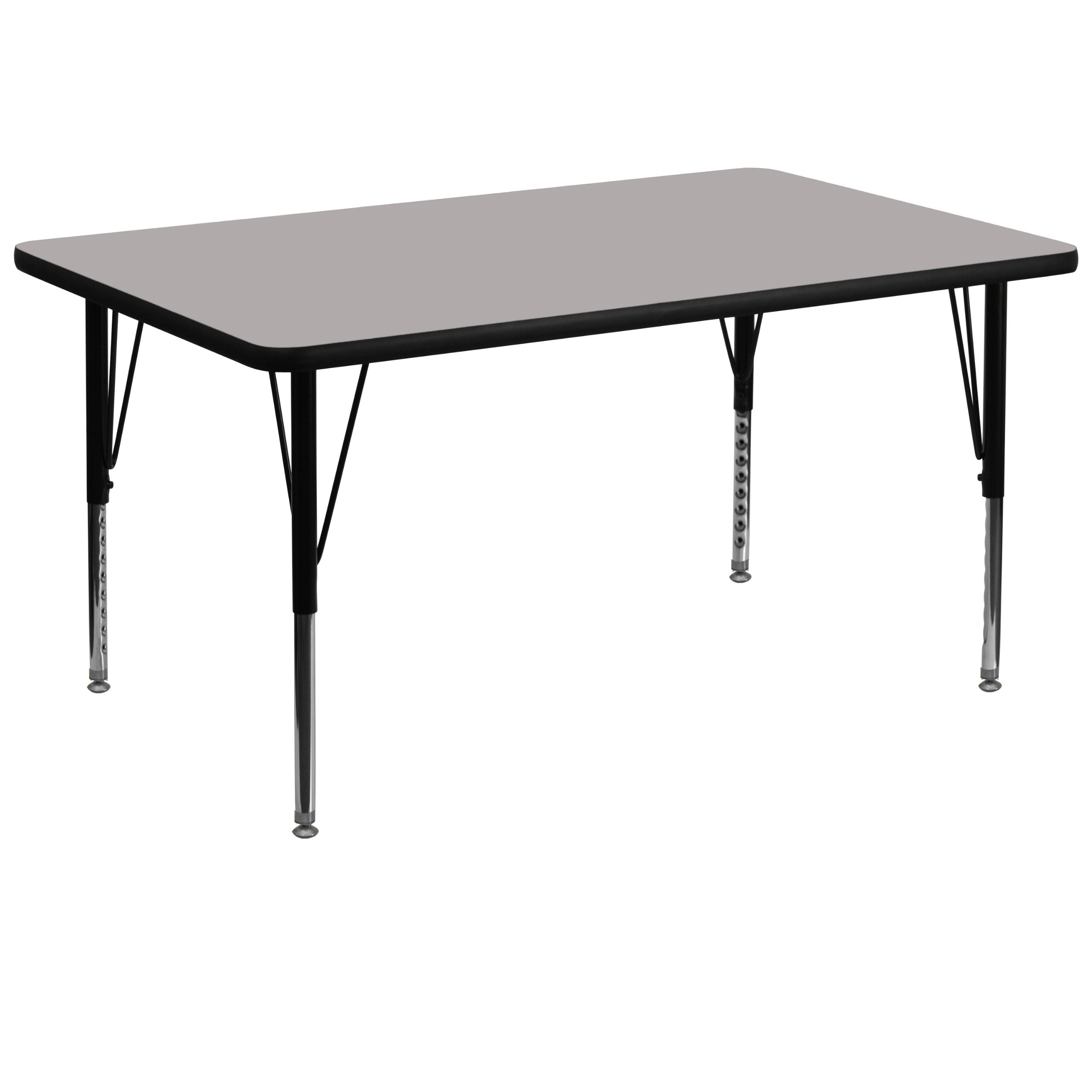 Flash Furniture Wren 36W x 72L Rectangular Grey HP Laminate Activity Table - Height Adjustable Short Legs