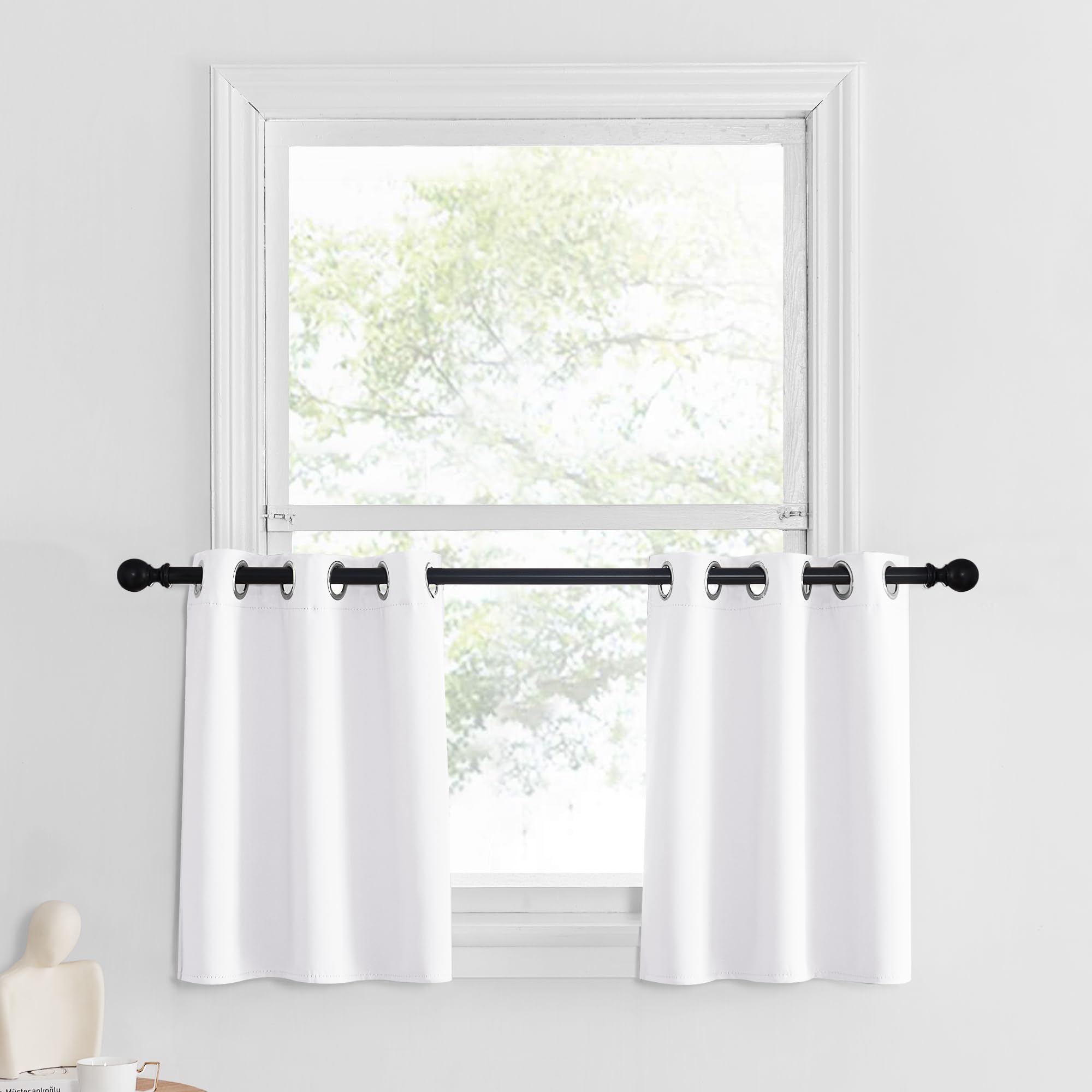 NICETOWN Pure White Bathroom Curtains for Small Window Thermal Insulated Blackout Grommet Short Curtains for Kitchen Window Sink
