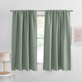 PONY DANCE Sage Green Blackout Kitchen Curtains 45 inch Long, Thermal Insulated Short Curtains for Bedroom, Rod Pocket Room Dark