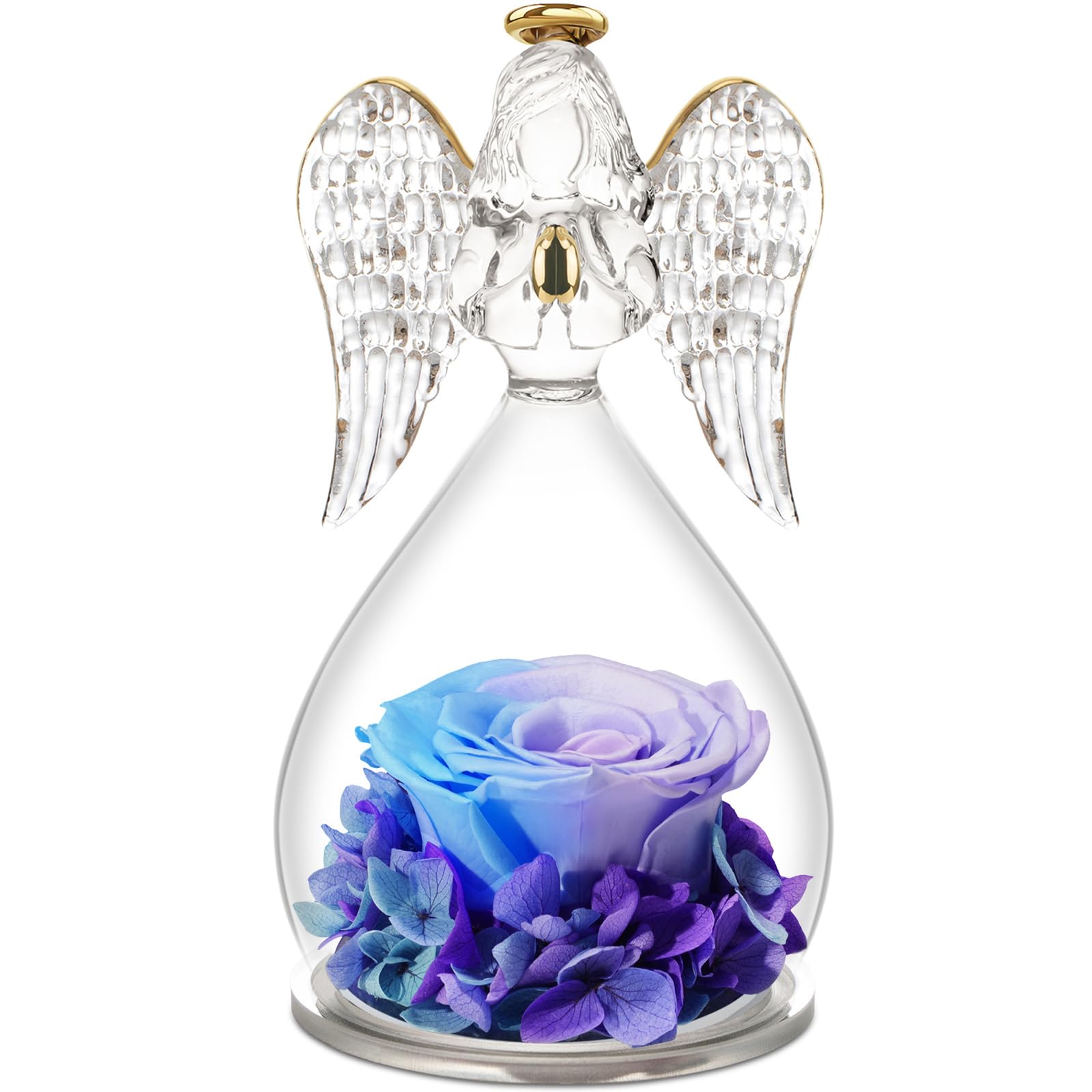 Yamonic Gifts for Mom Birthday,Angel Figurines with Real Rose Gifts for Her Mom Grandma,Preserved Flower Rose for Valentines Day