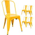 Devoko Metal Indoor-Outdoor Chairs Distressed Style Kitchen Dining Chairs Stackable Side Chairs with Back Set of 4 (Yellow)