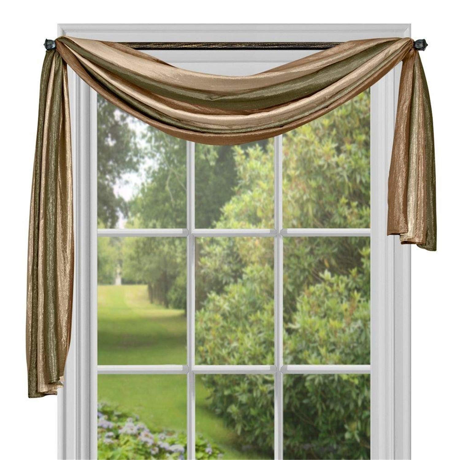 Sheer Window Scarf Valance - 50 Inch Width x 144 Inch Length (Earth) - Light Filtering Polyester Curtain Scarf - Lightweight Dra