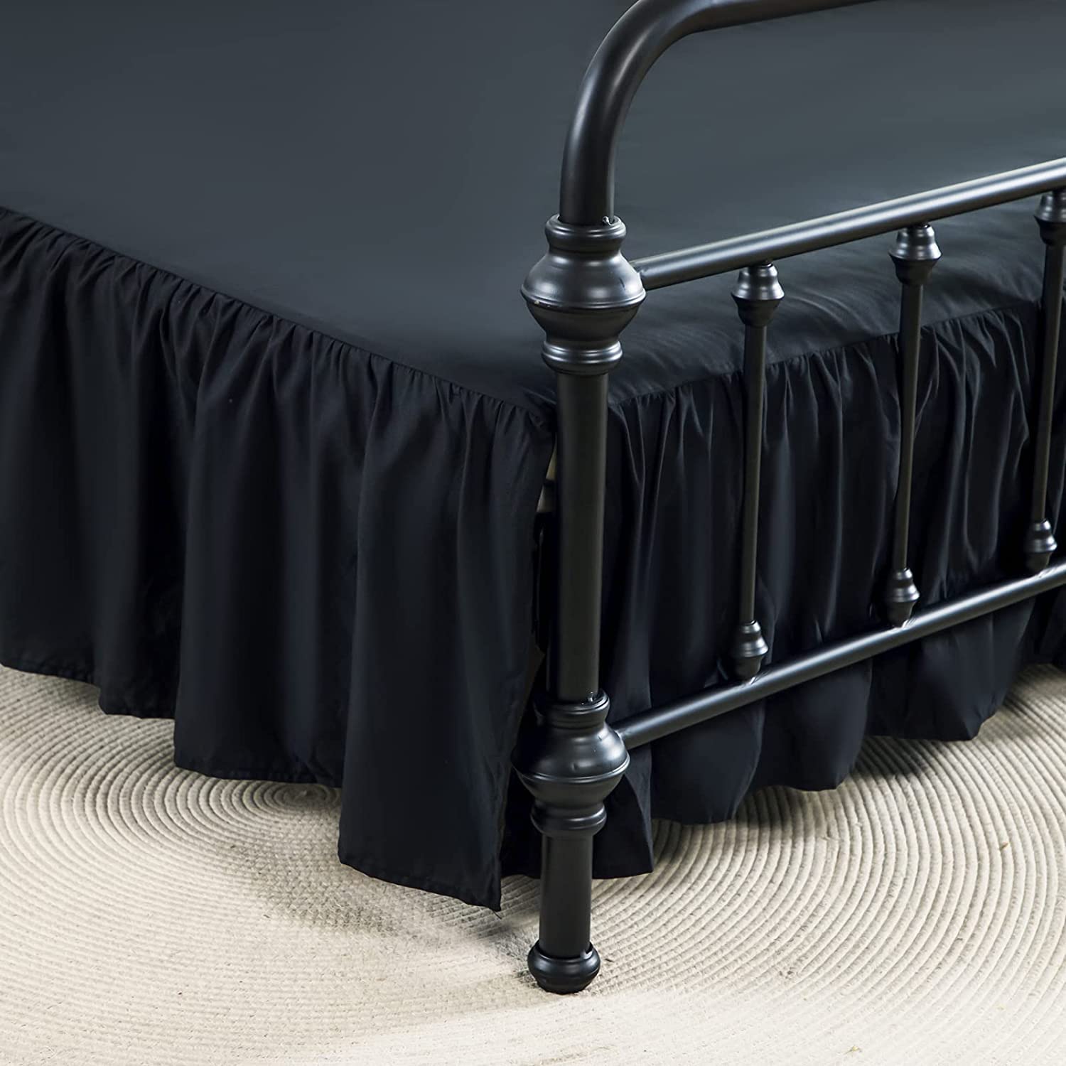 xuan dian Bed Skirts Twin Size 18 Inch Ruffled Bed Skirt with Split Corners,Drop Dust Ruffle Bed Skirt with Platform, Black