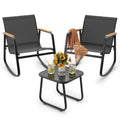 Ahomly 3 Pieces Patio Furniture Set Textilene Fabric Outdoor Patio Rocking Bistro Set with Wooden Armrests and Coffee Table for 