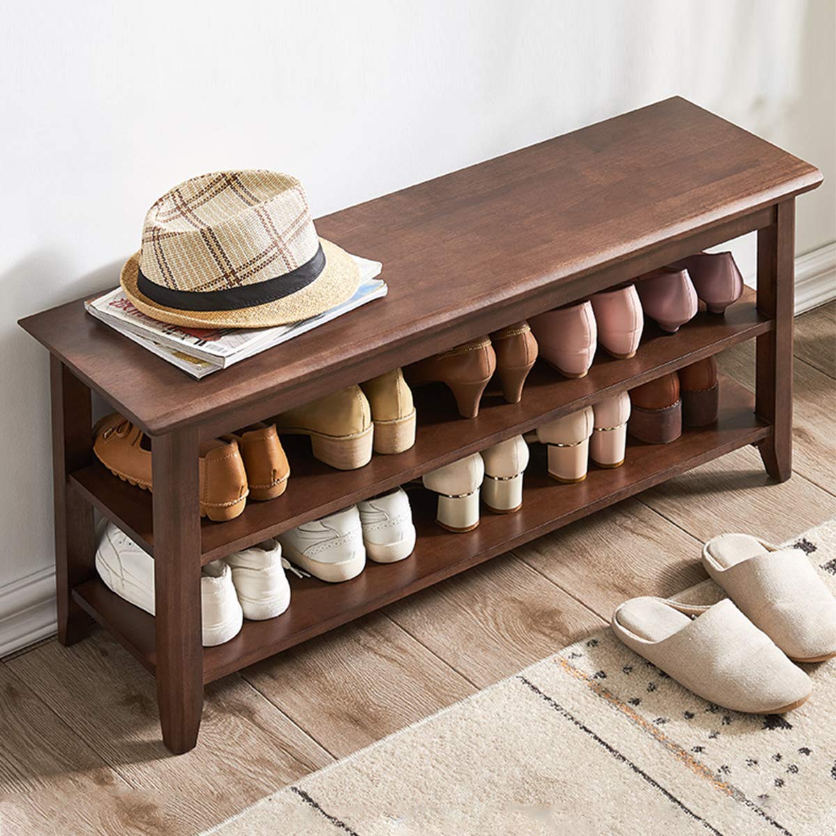 XKZG Storage Bench Wooden Shoe Rack Bench Rustic Solid Wood Entryway Bench (Brown,39.4)
