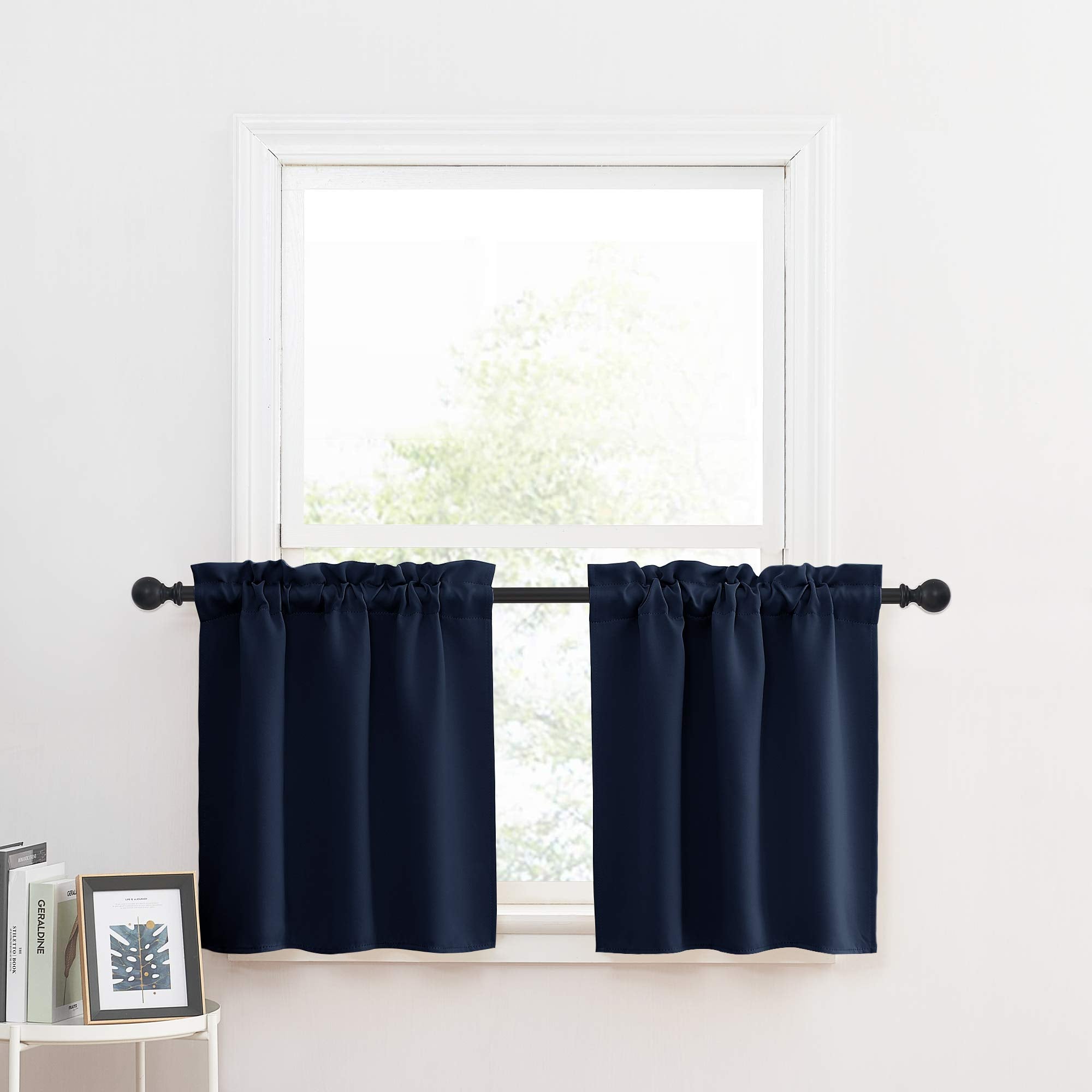 NICETOWN Cafe Short Curtains 24 Inch - Blackout Window Curtain Decorated Valance Tiers for Nursery/Half Window/Kitchen/Bathroom/