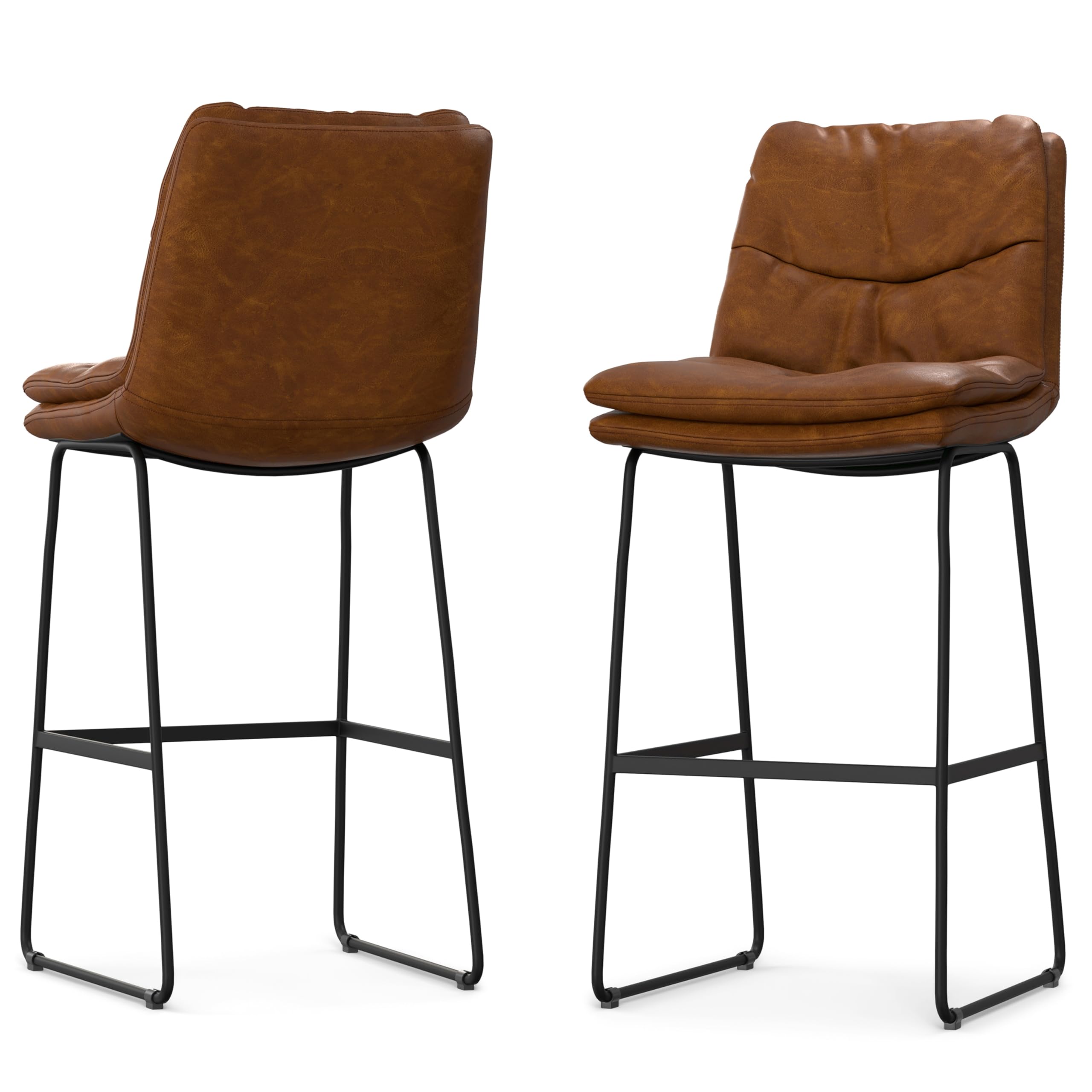 SIMPLIHOME Danika Mid Century Modern Bar Stool (Set of 2) in Camel Brown Vegan Faux Leather for The Dining Room and Kitchen