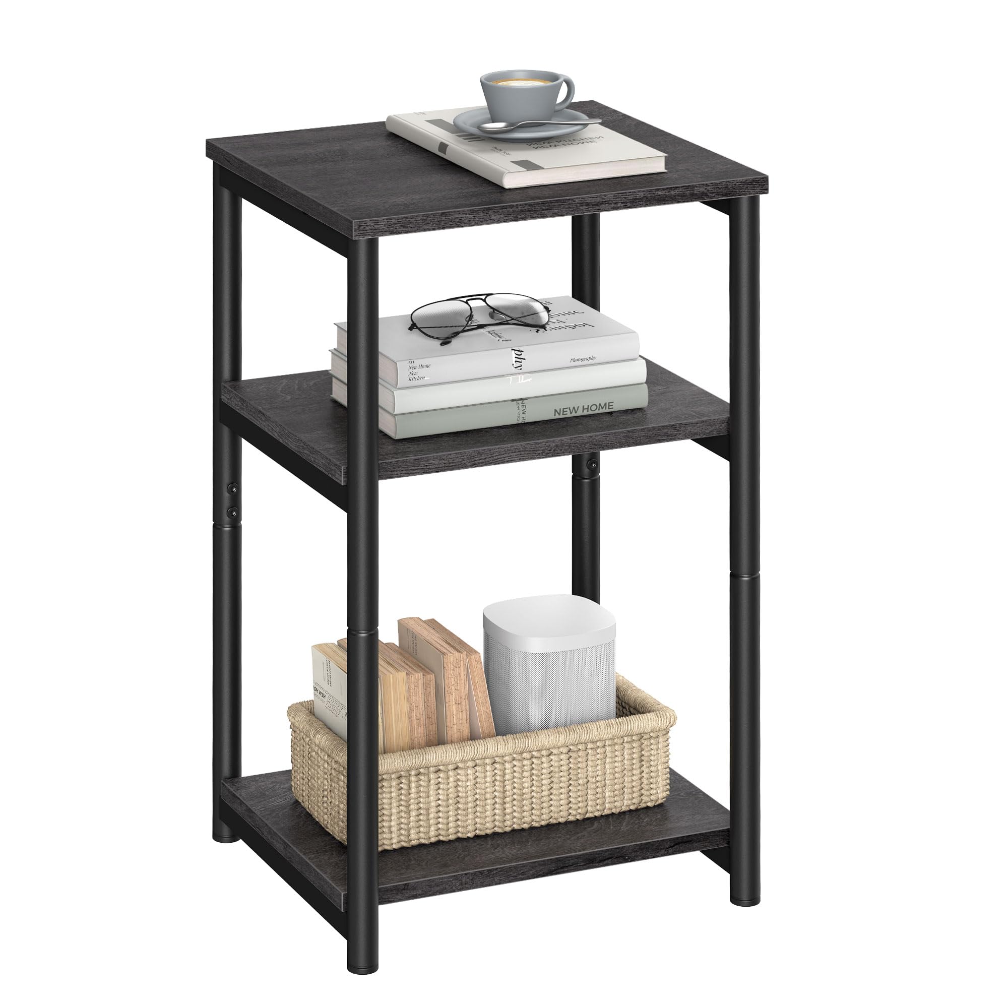 VASAGLE Side Table, Small End Table, Tall Nightstand for Living Room, Bedroom, Office, Bathroom, Misty Gray and Classic Black UL