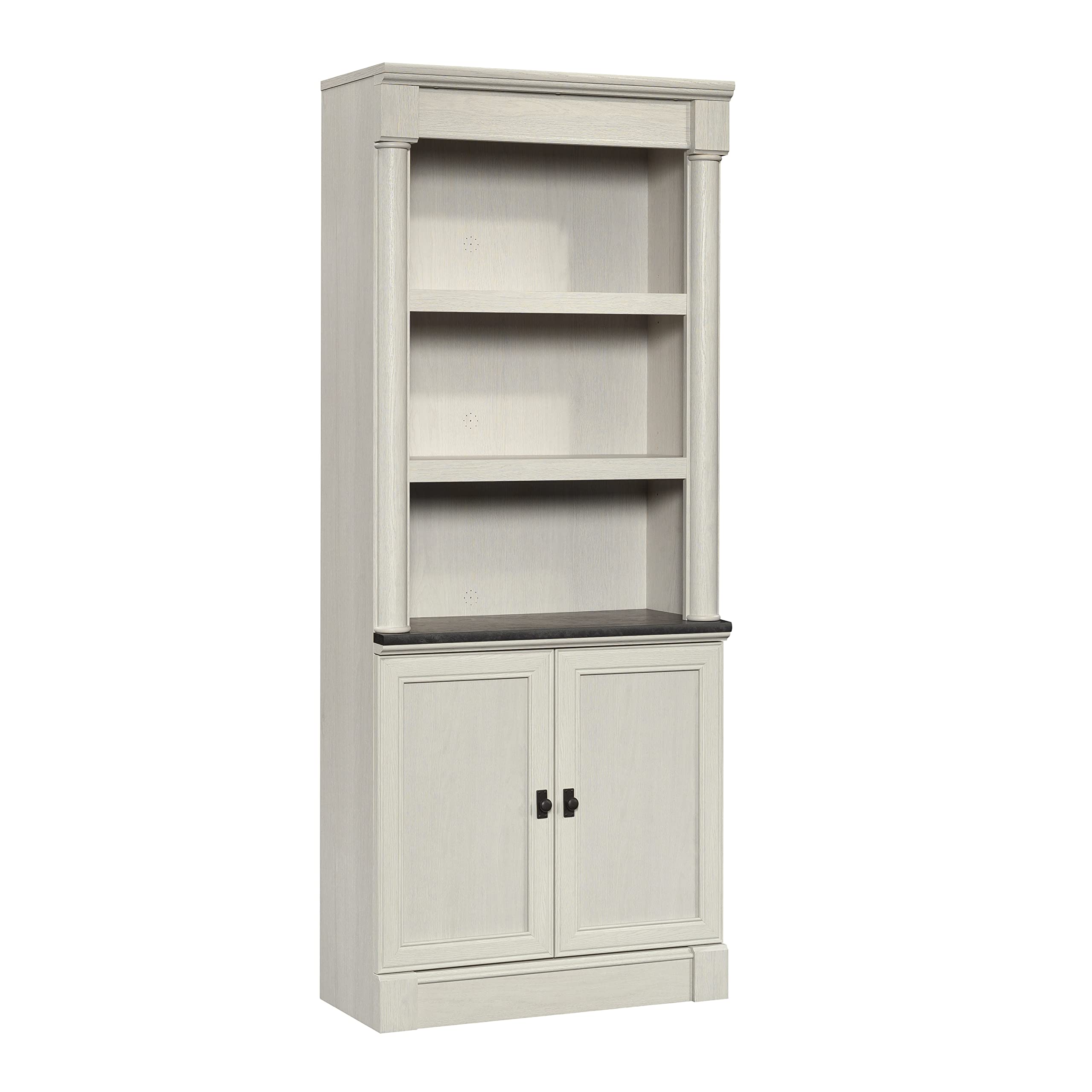 Sauder Palladia Book Shelf, Bookshelf with Storage, Library Bookcase with Doors and Adjustable Shelves, in Glacier Oak Finish
