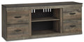 Signature Design by Ashley Trinell Vintage Large TV Stand up to 60 with 3 Adjustable Shelves and Fireplace Option, Dark Brown