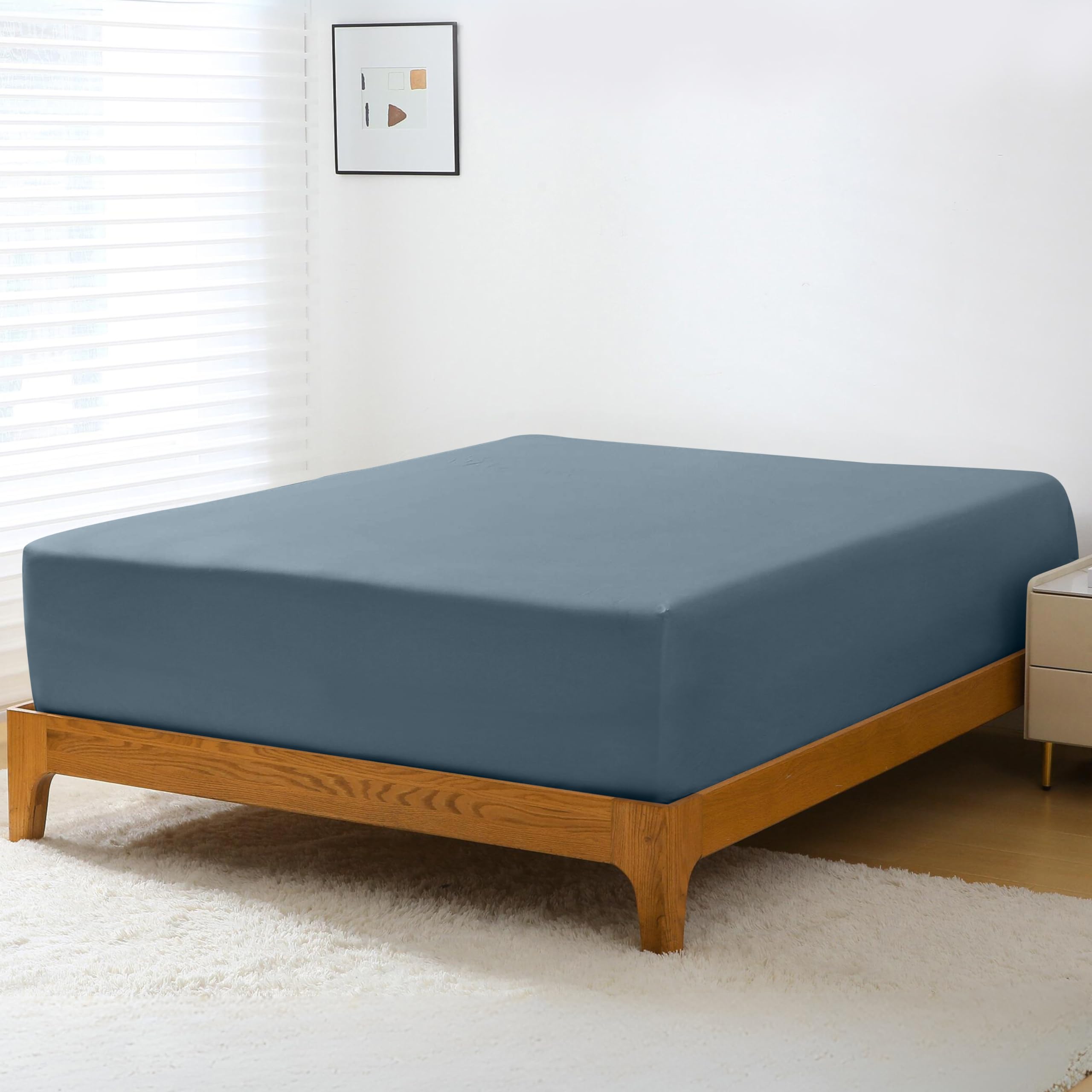 GOKOTTA Fitted Sheet Only - 15 Inch Pocket Bamboo Rayon Fitted Sheet, Super Soft and Cooling Bottom Sheet with 4 Elastic Corner 