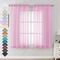 OVZME 2 Pack Pink Sheer Curtains 63 Inch Length, Light Filtering Window Curtain Drapes Treatment for Kitchen, Bedroom Living and