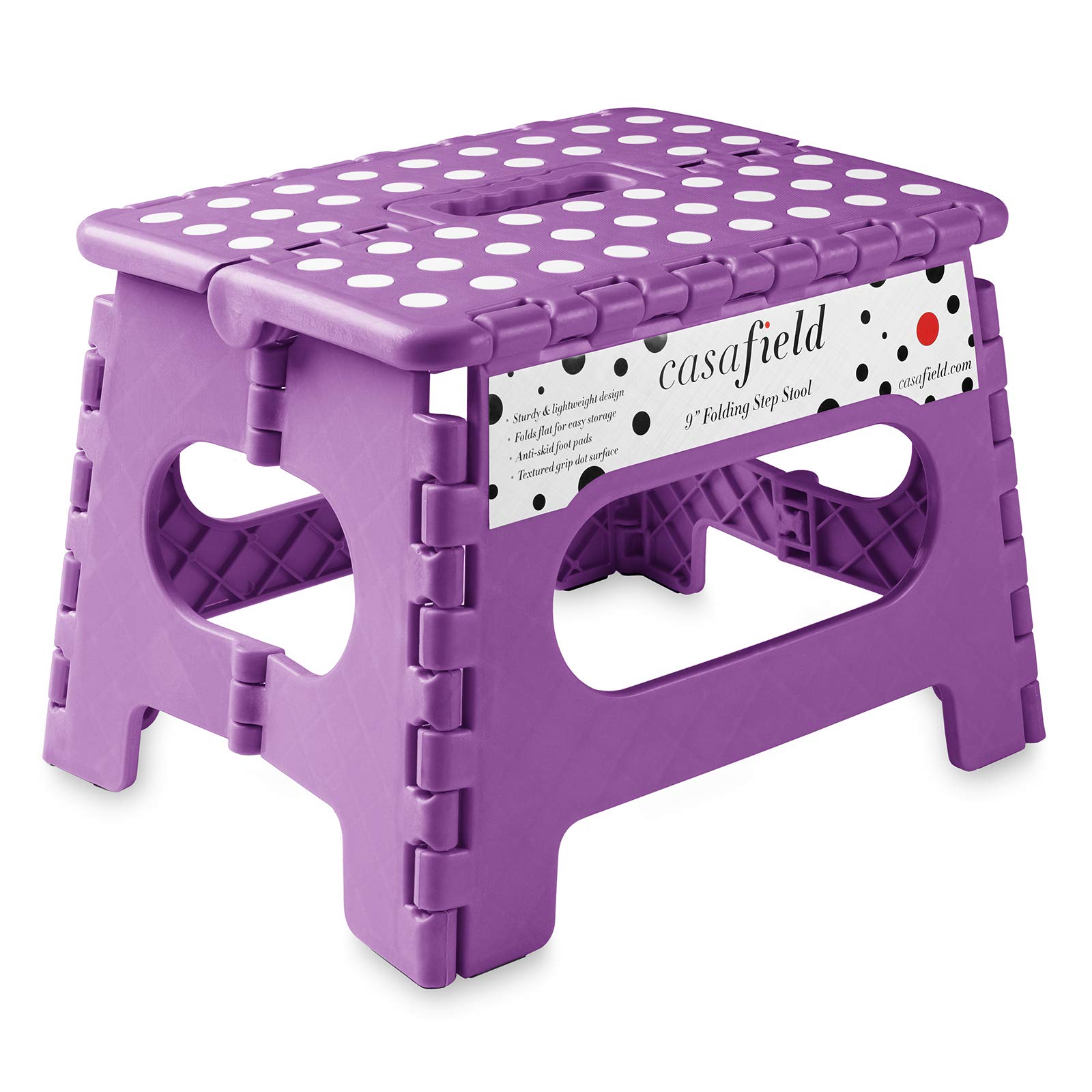 Casafield 9 Folding Step Stool with Handle, Purple - Portable Collapsible Small Plastic Foot Stool for Kids and Adults - Use in 