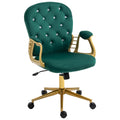 cayglow Velvet Office Chair Desk Chair Comfy with Gold Base, Comfortable Makeup Vanity Chair with Back and Wheels for Girls Wome