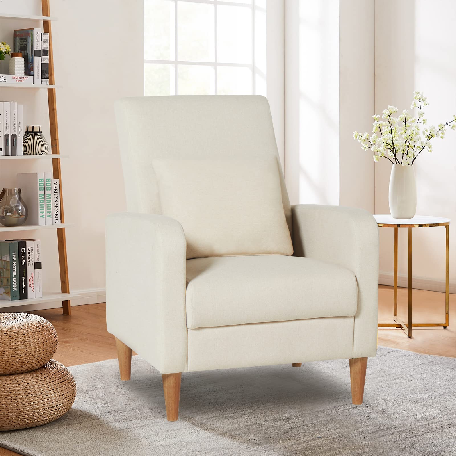 COLAMY Modern Accent Living Room Chairs Set of 2, Upholstered PU Leather Armchair Reading Side Chair, Single Sofa with Back Pill
