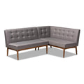 Baxton Studio Arvid Mid-Century Modern Gray Fabric Upholstered 2-Piece Wood Dining Corner Sofa Bench