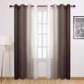 DWCN Brown Faux Linen Ombre Sheer Curtains - Gradient Semi Voile Curtains for Bedroom and Living Room, Set of 2 Grommet Top Wind