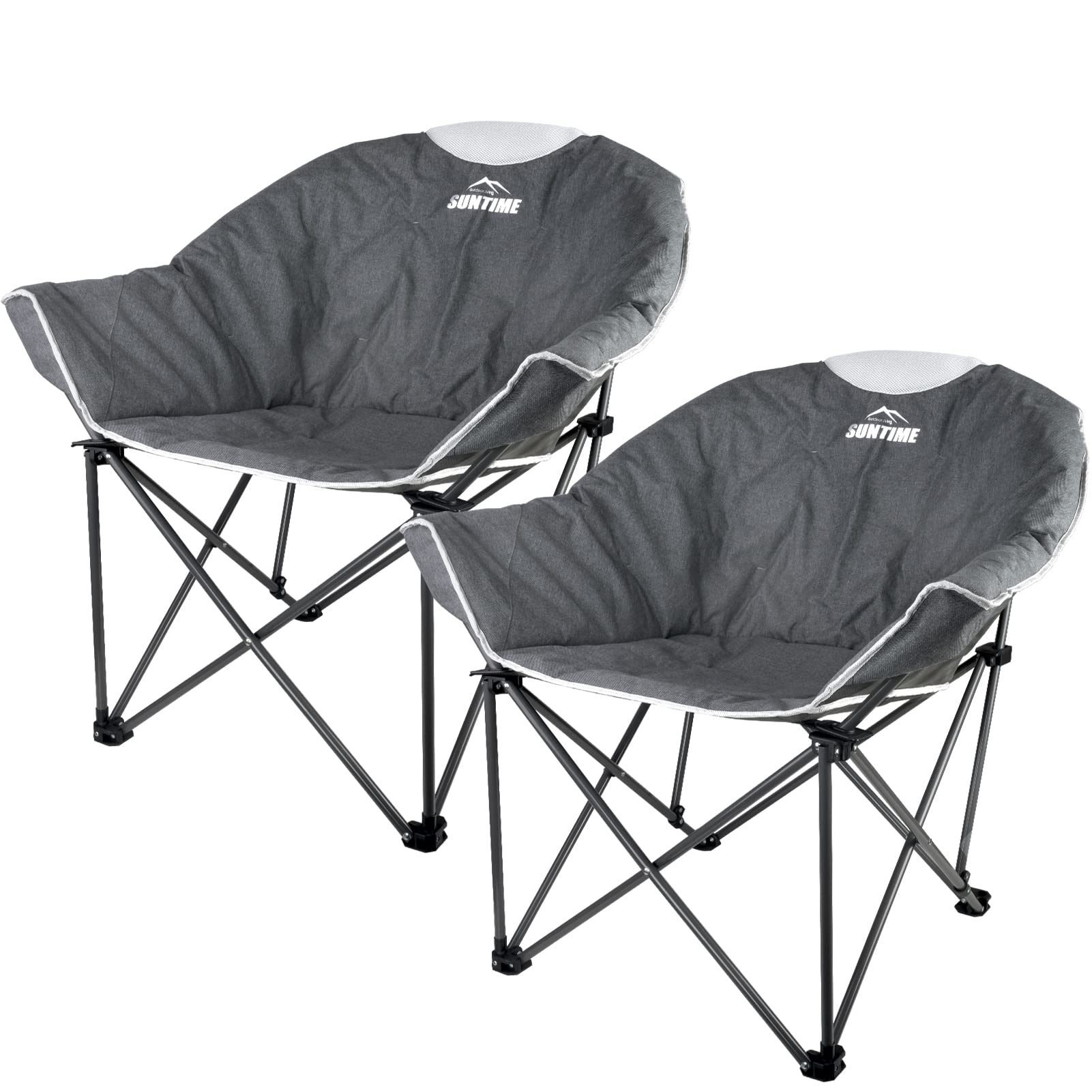 Suntime Sofa Chair, Oversize Padded Moon Leisure Portable Stable Comfortable Folding Chair for Camping, Hiking, Carry Bag(Grey 2