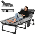 Camping Cot, Adjustable 4-Position Adults Reclining Folding Chaise with Pillow, Outdoor Portable Lounge Chair Sleeping Cots Bed,