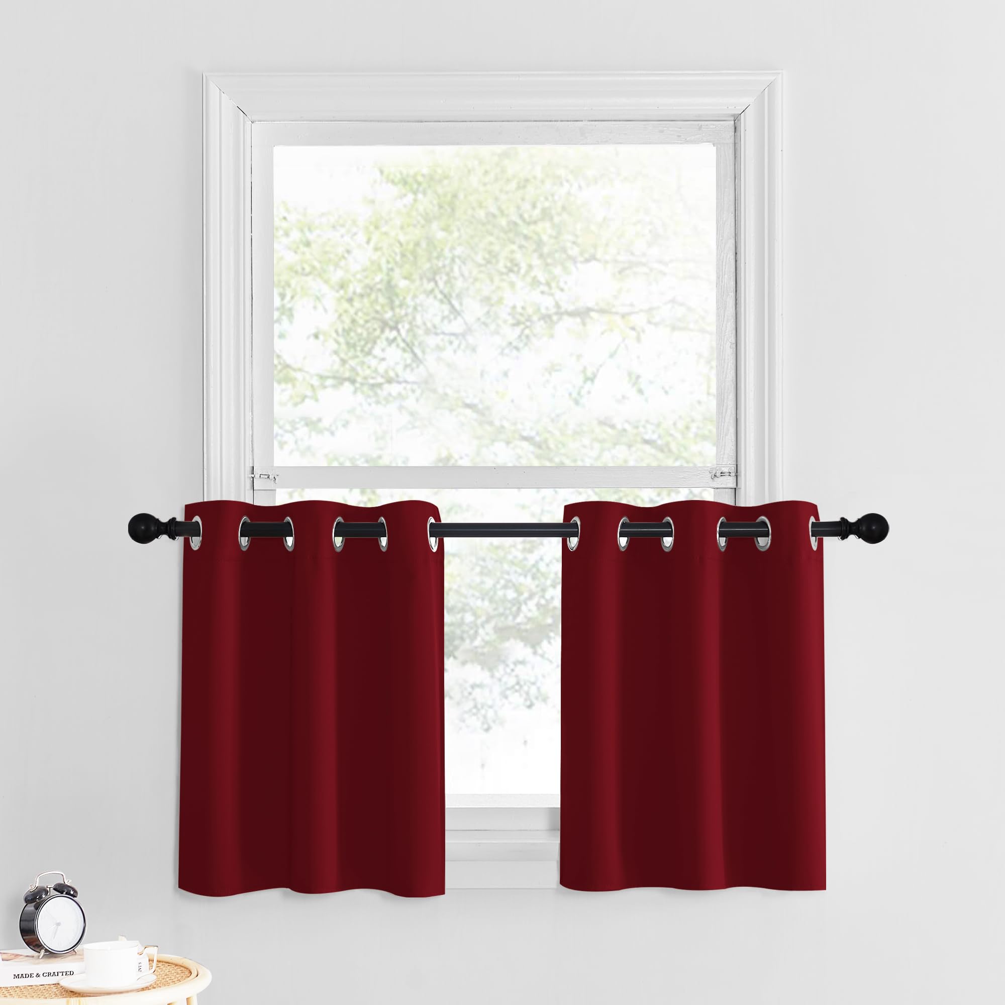 NICETOWN Kitchen Tier Curtains Blackout, Short Cafe Curtains for Christmas, Small Bathroom Window Curtain Tiers Grommet Top Half
