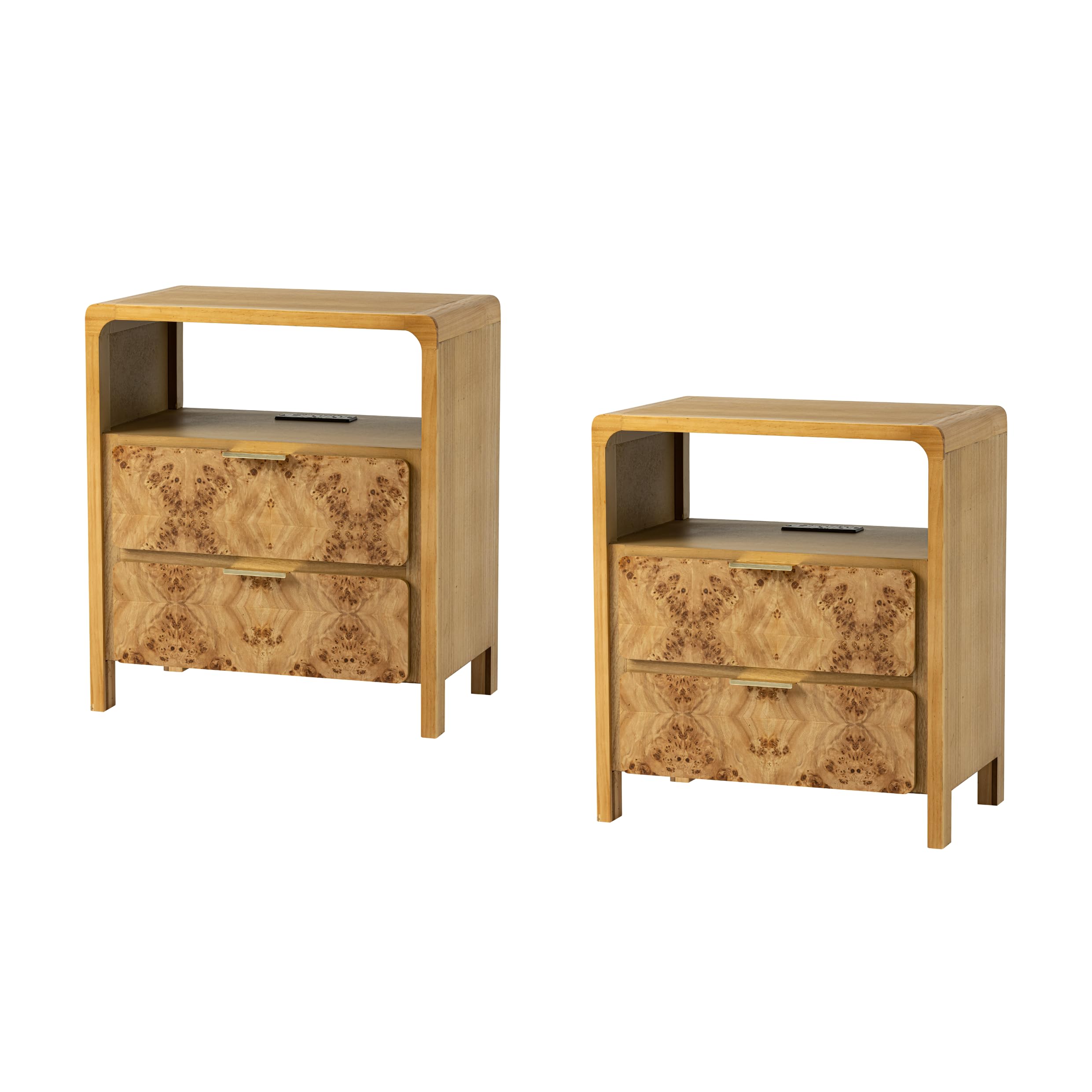 COZAYH Farmhouse Nightstand Set of 2 with Charging Station, Side Table with Power Outlet and USB & Type C Ports, Wood Bedside Ta