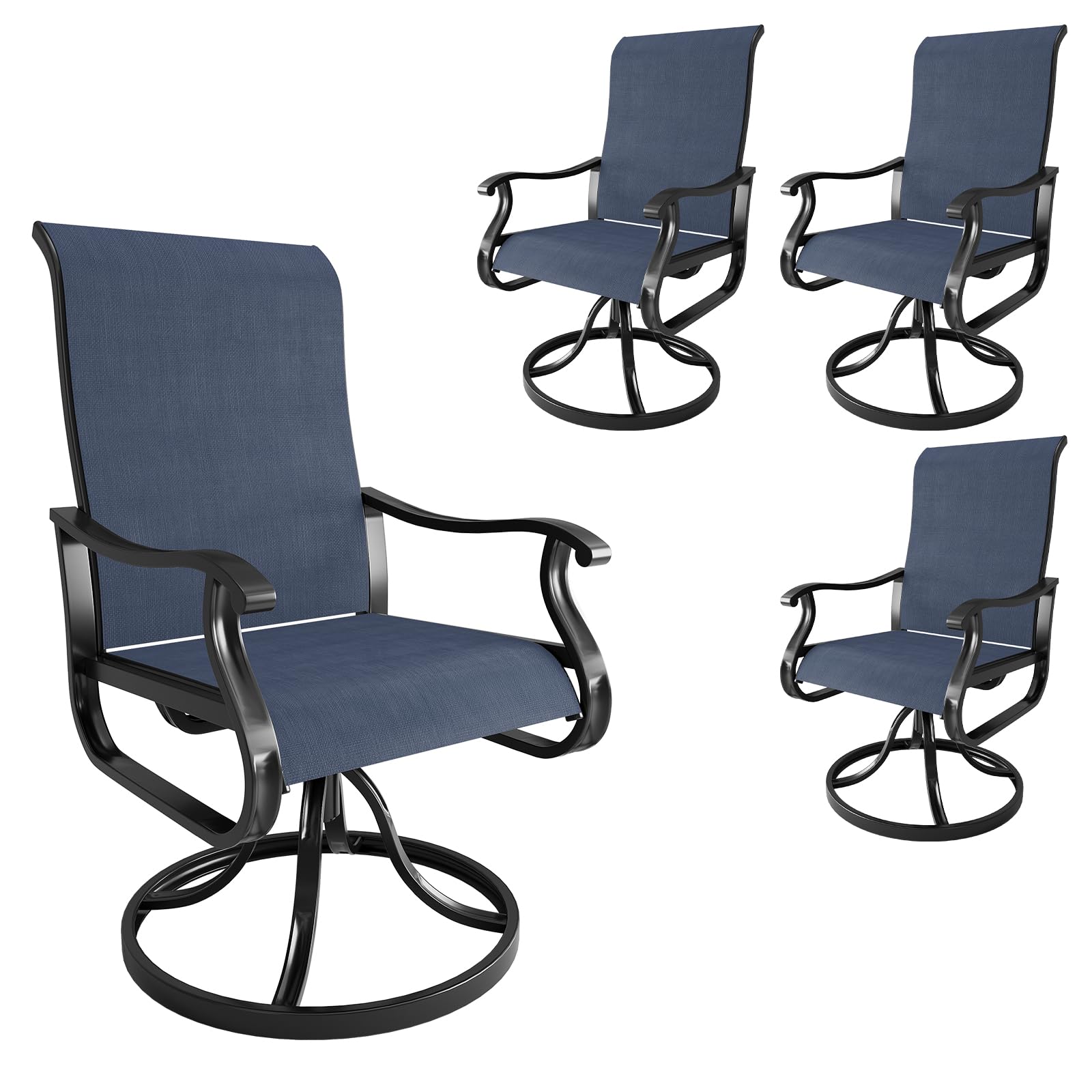 Amopatio Patio Swivel Chairs Set of 4, Outdoor Swivel Rocker Dining Chairs with All Weather Textilene High Back & Metal Frame, f