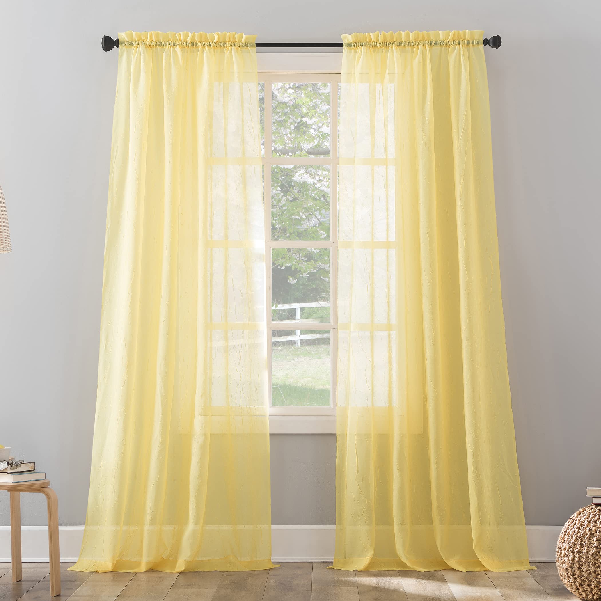 No. 918 Erica Crushed Sheer Voile Rod Pocket Curtain Panel, 51 x 84, Yellow