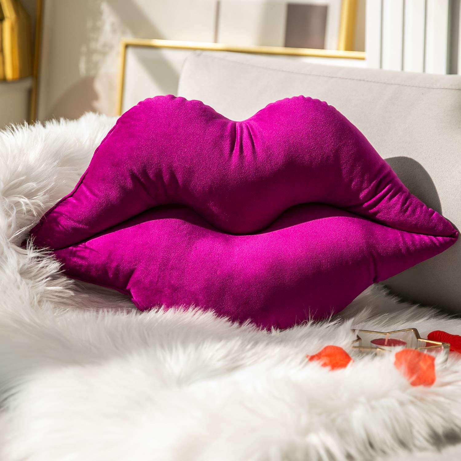 Ashler 3D Lips Throw Pillows Smooth Soft Velvet Insert Included Cushion for Couch Bed Living Room, Purple, 24 X 12 inches