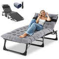 DoCred Folding Chaise Lounge Chair, Folding Cot, 5-Position Adjustable Heavy Duty Patio Chaise Lounges for Outside, Poolside, Be