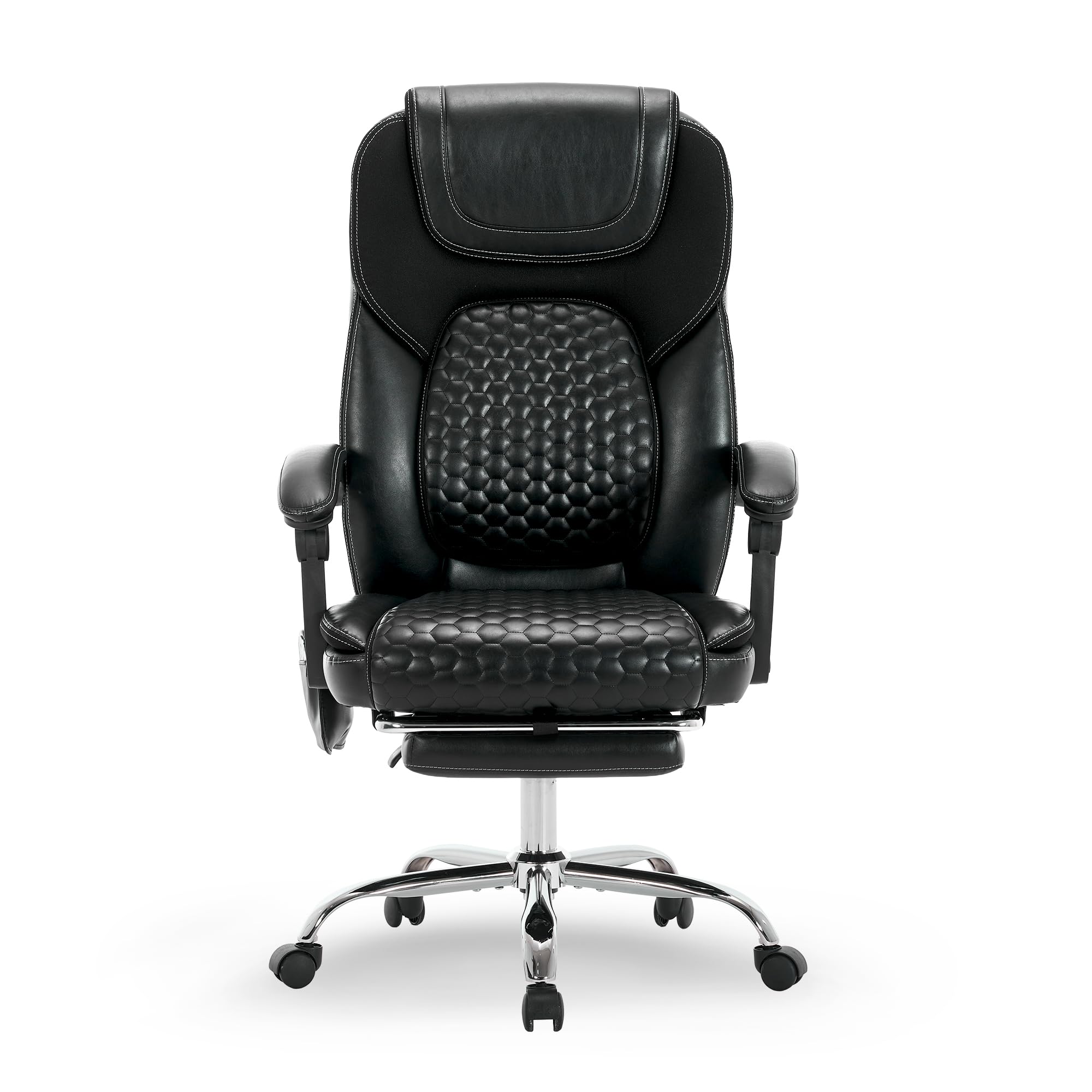 Executive Office Chair with Massage and Heat, Ergonomic Reclining Desk Chair with Footrest, Big and Tall High-Back Leather Compu